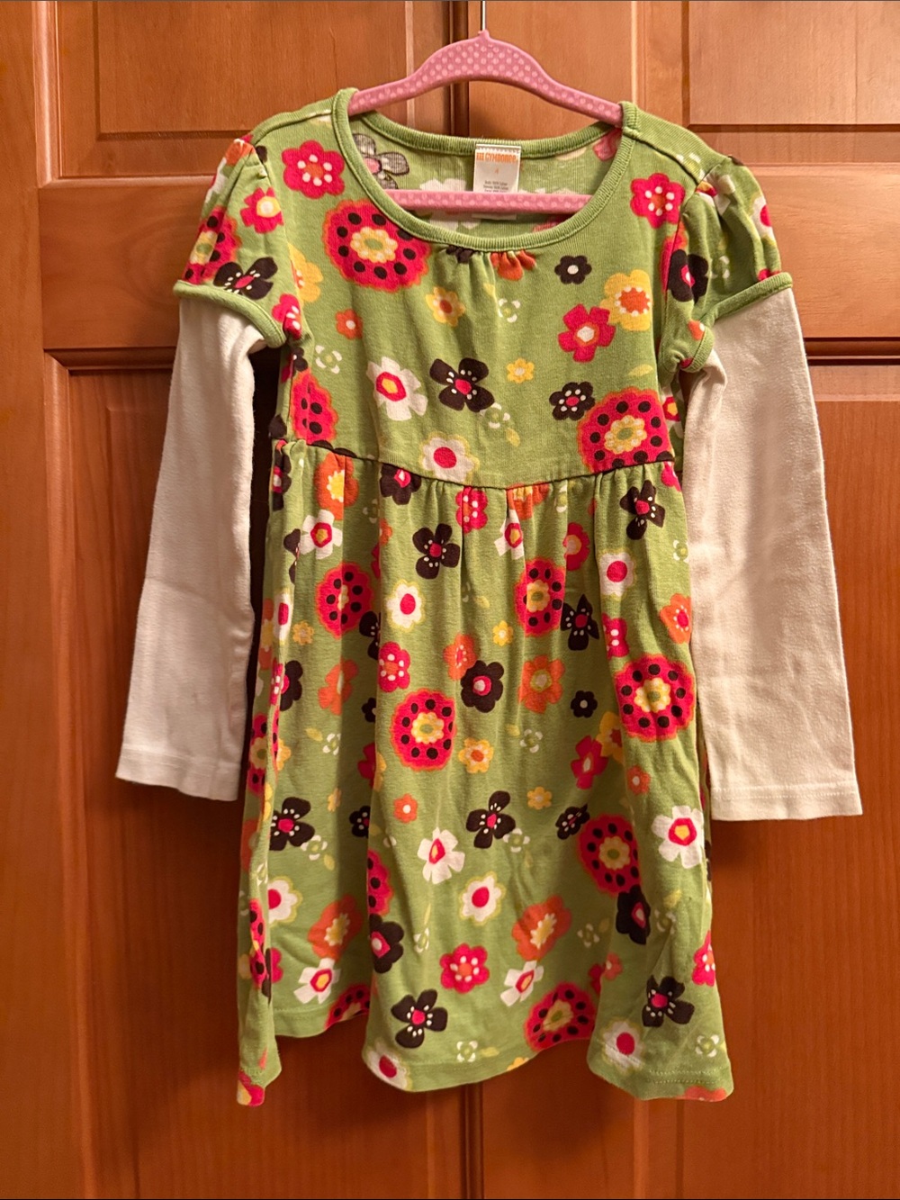 Gymboree Green Floral Dress with Cream Sleeves